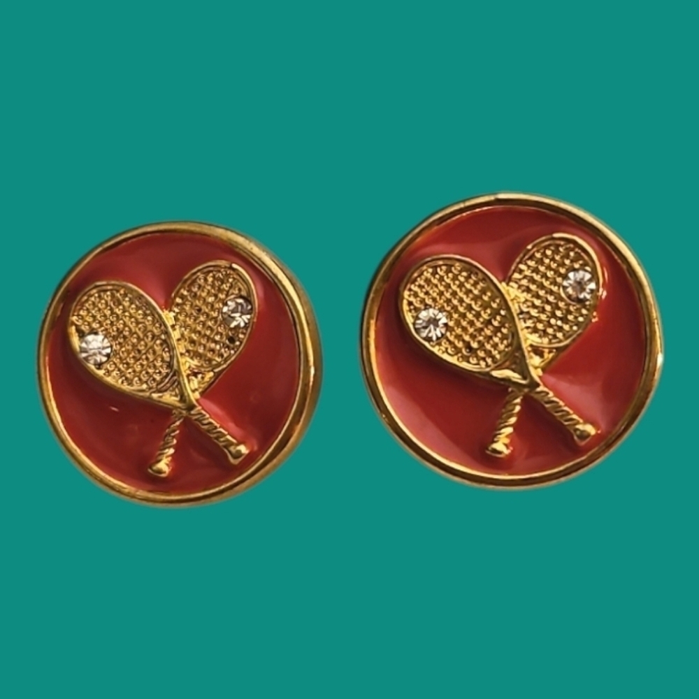 VTG FORNASH Pink Tennis Pickleball Racquet Button Post Earrings